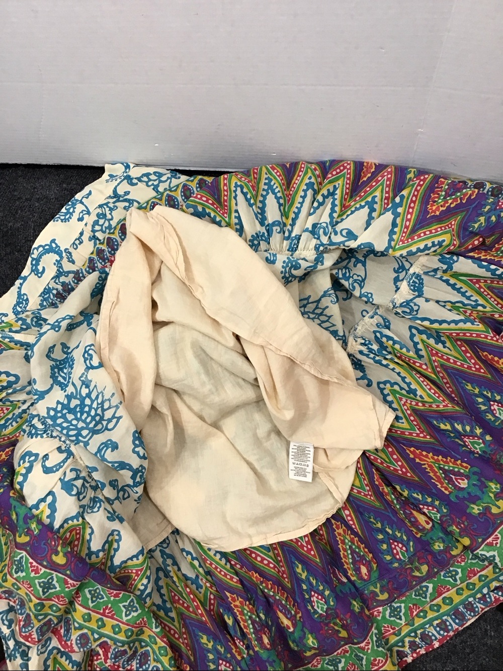 Free People Canyon Rose Cream Tiered Boho Flared Skirt with Teal Accents M - Picture 9 of 10